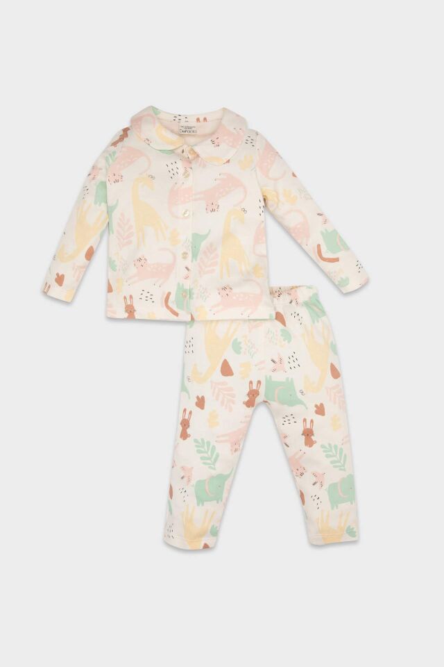 Kız Bebek Pijama Takımı Safari Baskılı Uzun Kollu Üst Beli Lastikli Alt