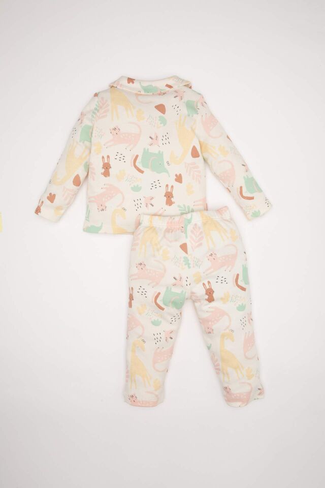 Kız Bebek Pijama Takımı Safari Baskılı Uzun Kollu Üst Beli Lastikli Alt