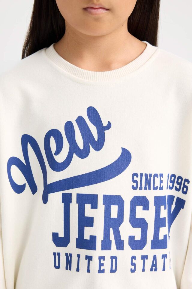 Kız Çocuk Relax Fit Bisiklet Yaka Baskılı Sweatshirt