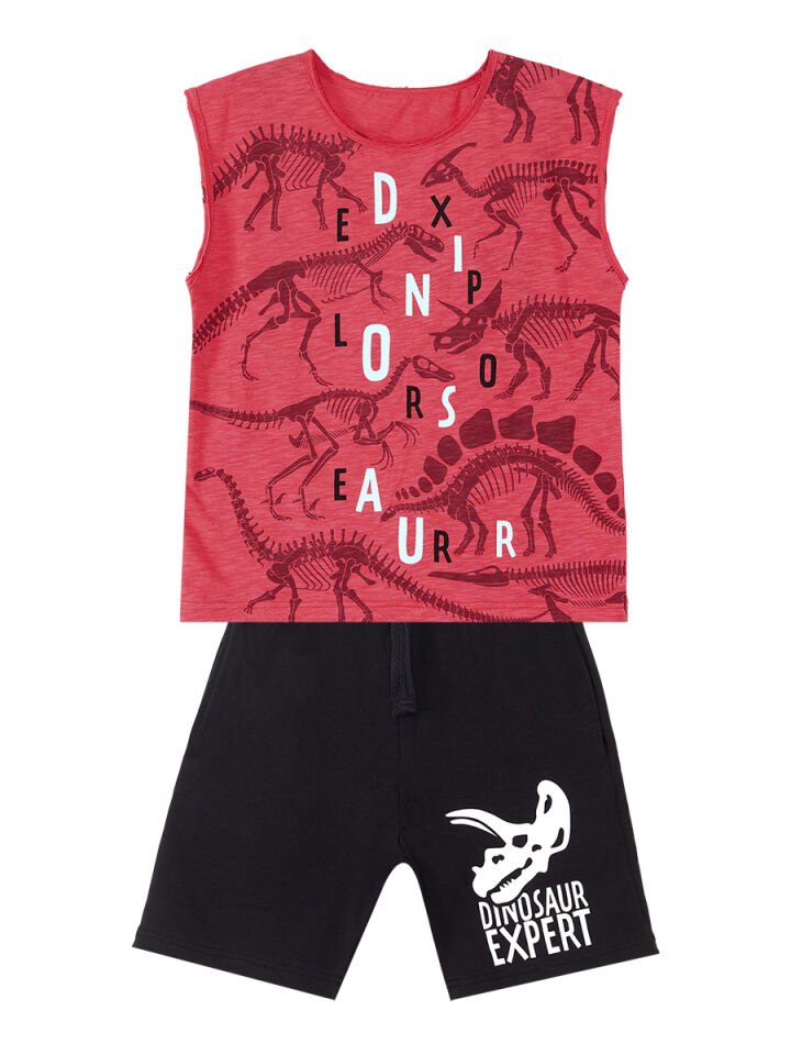 Dinosaur Expert Erkek Çocuk T-shirt Şort Takım 10 Y - Kırmızı, Siyah