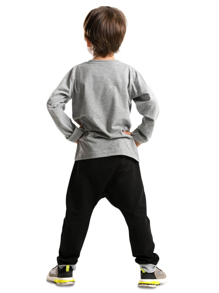 Xo Ponçik Erkek Çocuk T-shirt Pantolon Takım 5 Y - Gri Siyah
