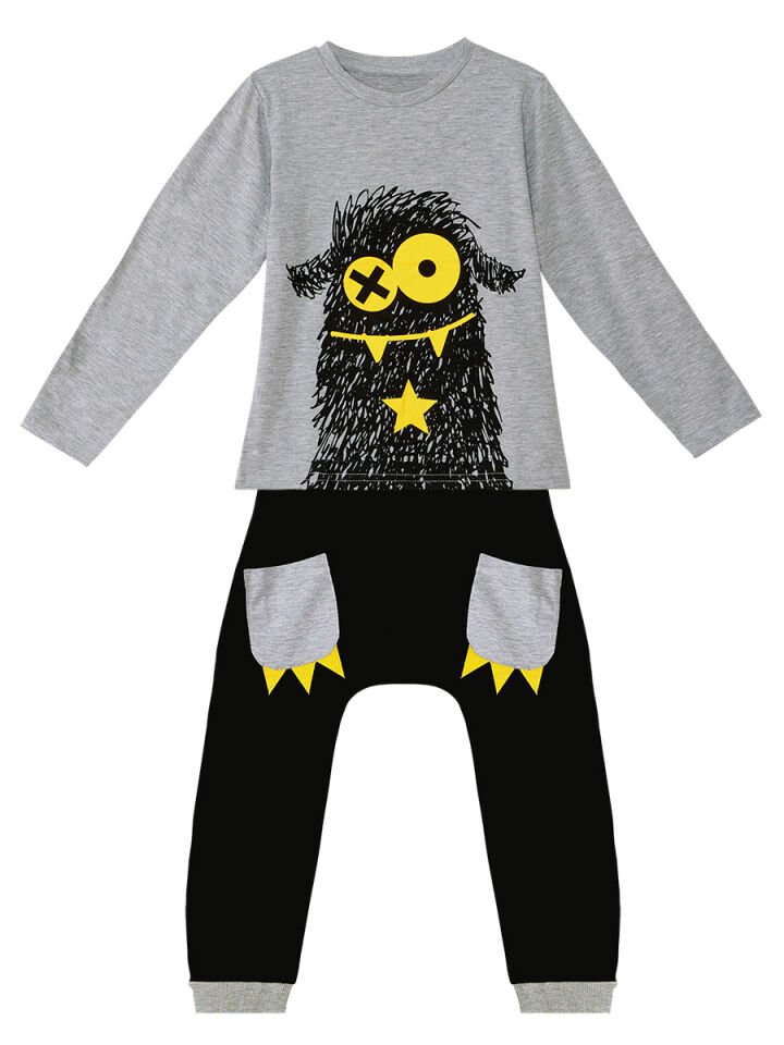 Xo Ponçik Erkek Çocuk T-shirt Pantolon Takım 5 Y - Gri Siyah
