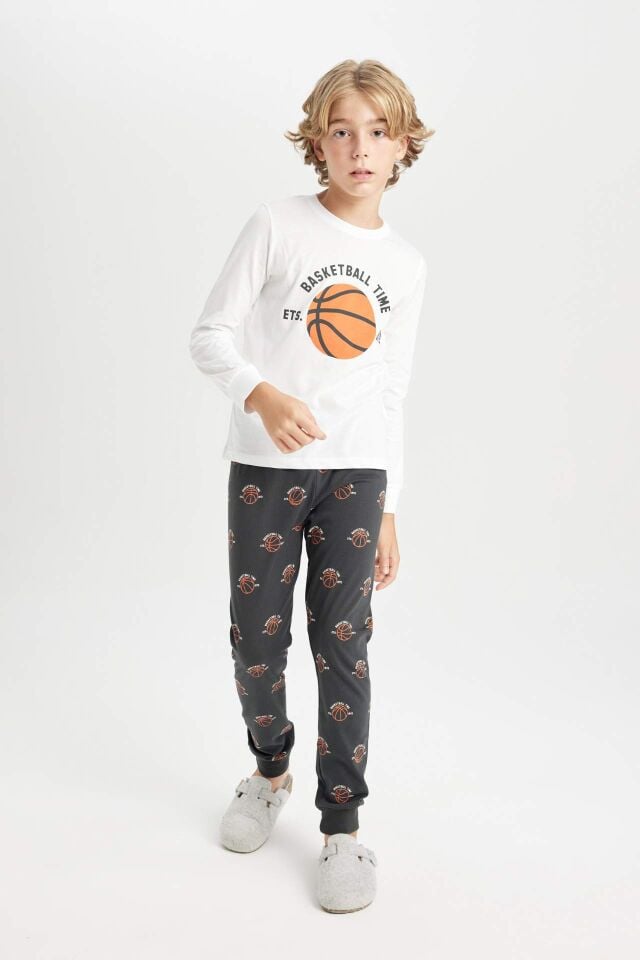 Erkek Çocuk Pijama Takımı Baskılı Uzun Kollu Üst Uzun Alt