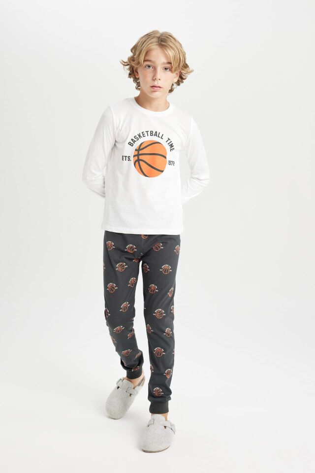 Erkek Çocuk Pijama Takımı Baskılı Uzun Kollu Üst Uzun Alt
