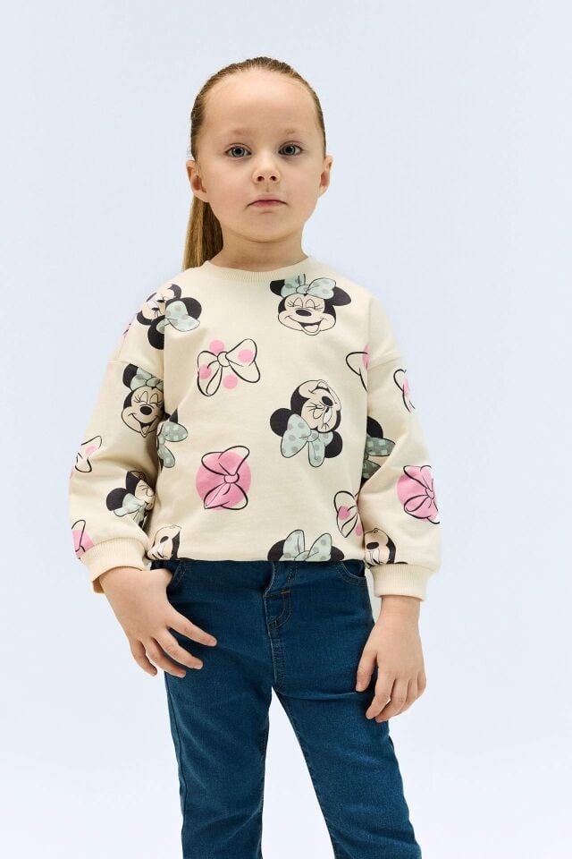 Kız Bebek Disney Mickey & Minnie Bisiklet Yaka Sweatshirt