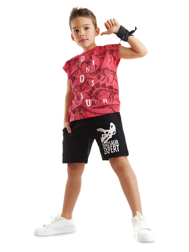 Dinosaur Expert Erkek Çocuk T-shirt Şort Takım 6 Y - Kırmızı, Siyah