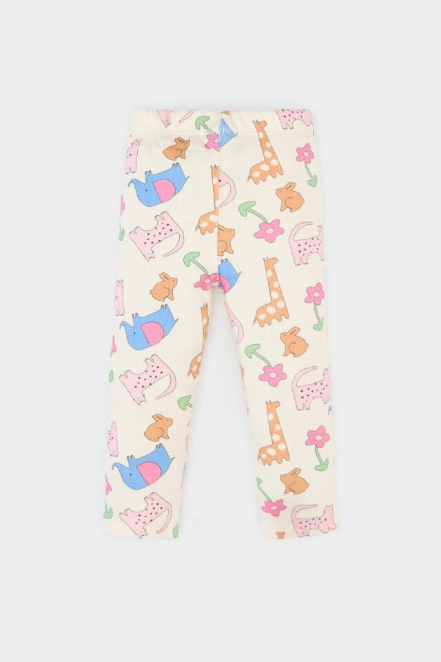 Kız Bebek Hayvan Desenli Fitilli Kaşkorse Pantolon