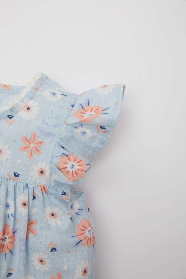 Kız Bebek Çiçekli Kolsuz Poplin Elbise