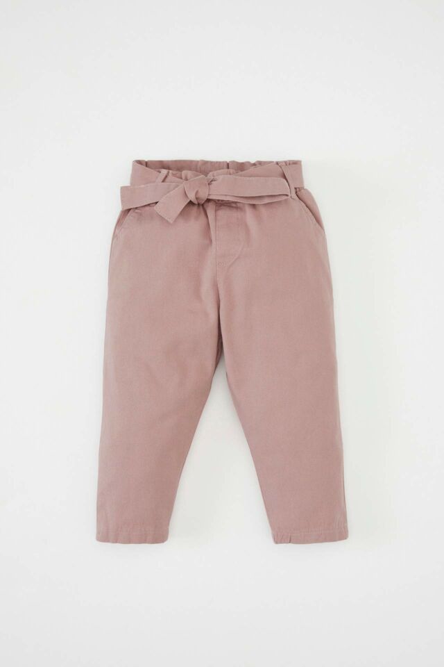 Kız Bebek Esnek Bantlı Paça Beli Lastikli Kemerli Cepli Gabardin Pantolon