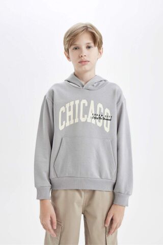 Erkek Çocuk Kapüşonlu Cepli Baskılı Sweatshirt