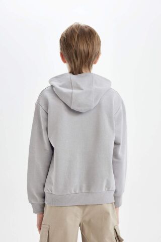 Erkek Çocuk Kapüşonlu Cepli Baskılı Sweatshirt