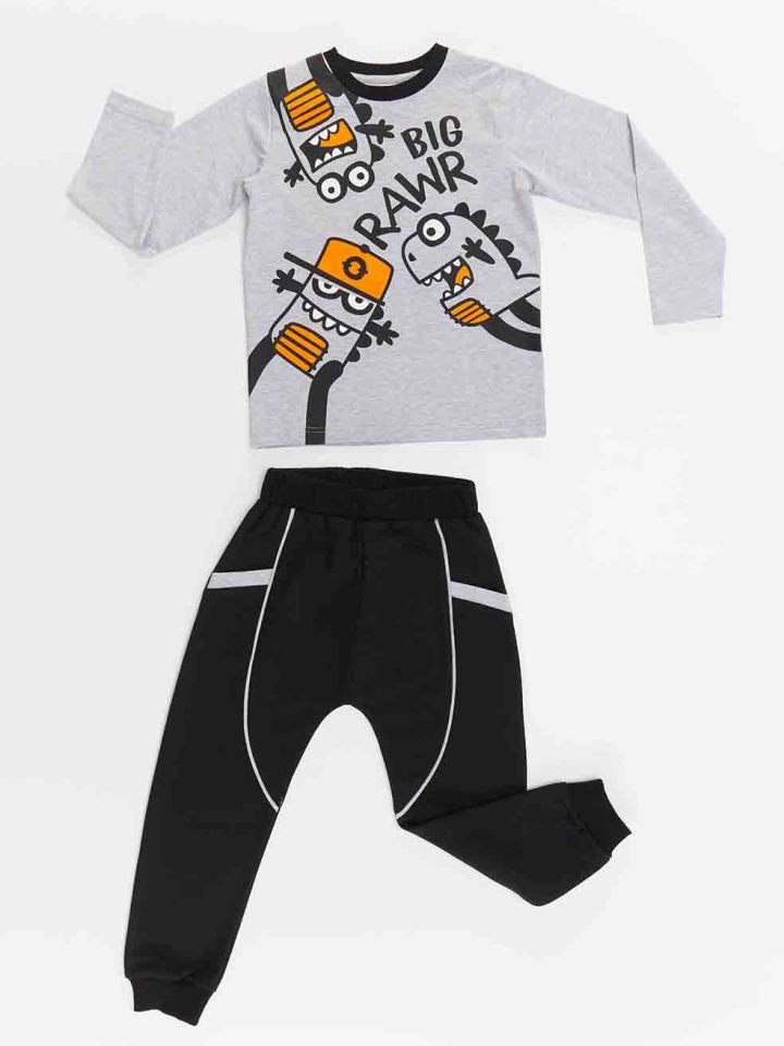 Komik Canavar Erkek Çocuk T-Shirt Pantolon Takım 8 Y - Siyah, Gri