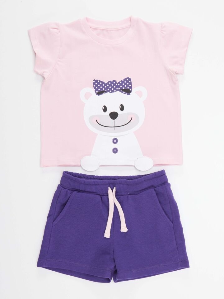 Ayıcık Kız Çocuk T-shirt Şort Takım 4 Y - Pembe, Mor
