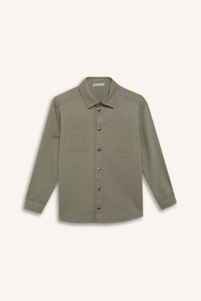 Erkek Çocuk Oversize Geniş Kalıp Polo Yaka Twill Uzun Kollu Gömlek