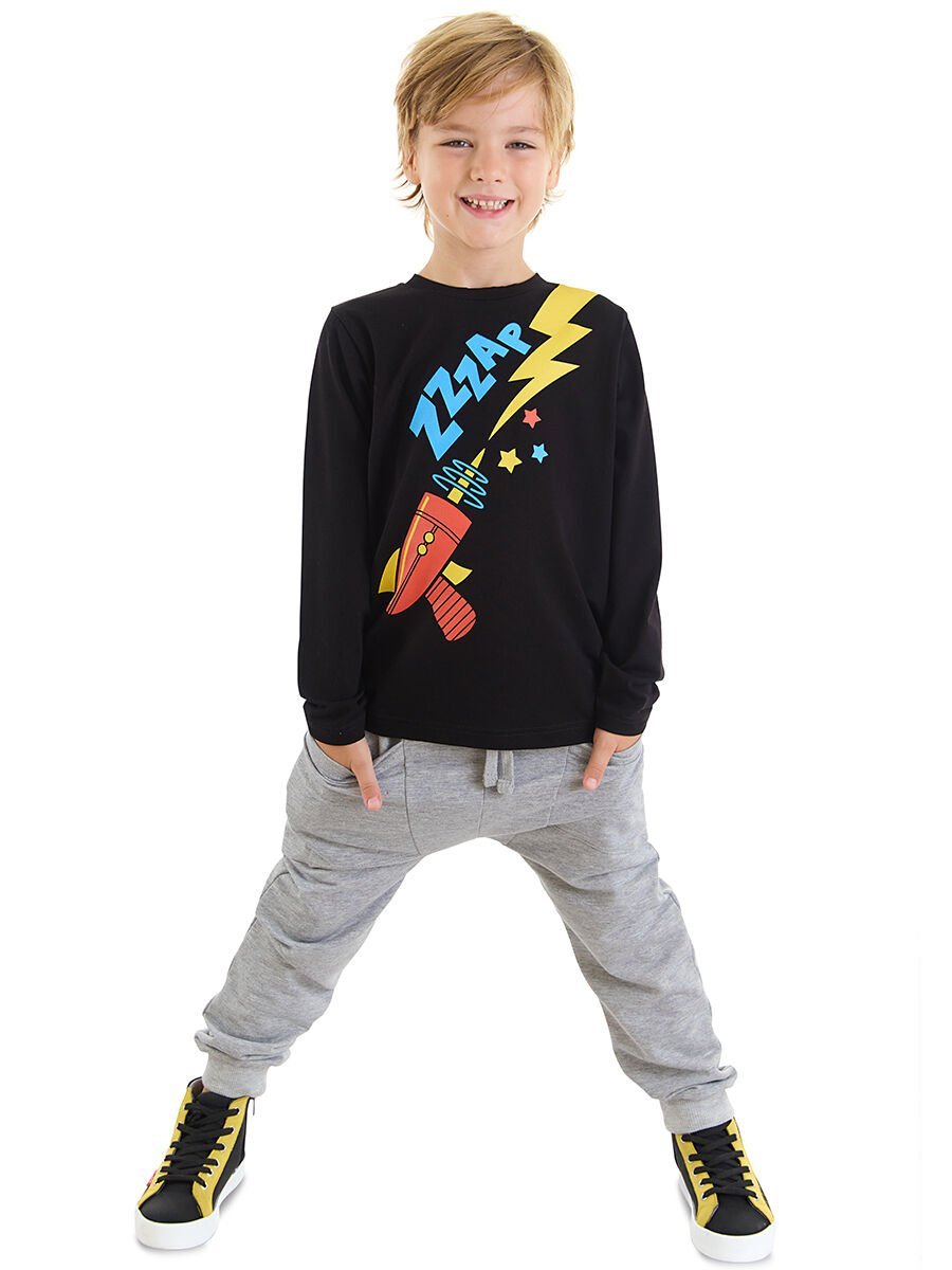 Zap Roket Erkek Çocuk T-shirt Pantolon Takım 2 Y - Siyah, Gri