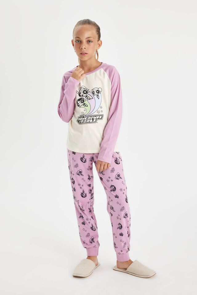 Kız Çocuk Pijama Takımı PowerPuff Girls Uzun Kollu Üst Uzun Alt