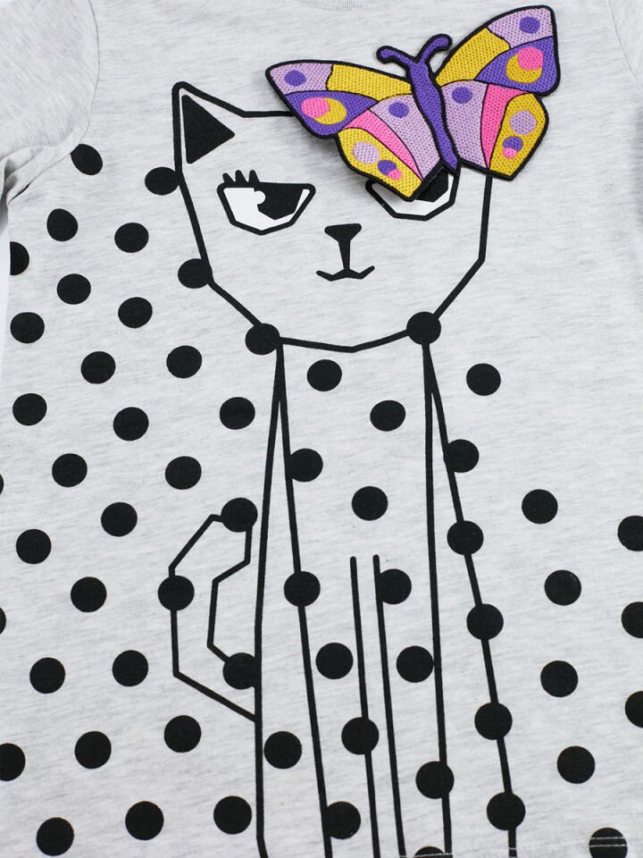Kelebek&Kedi Kız Çocuk T-shirt Tayt Takım 8 Y - Açık Gri, Mor