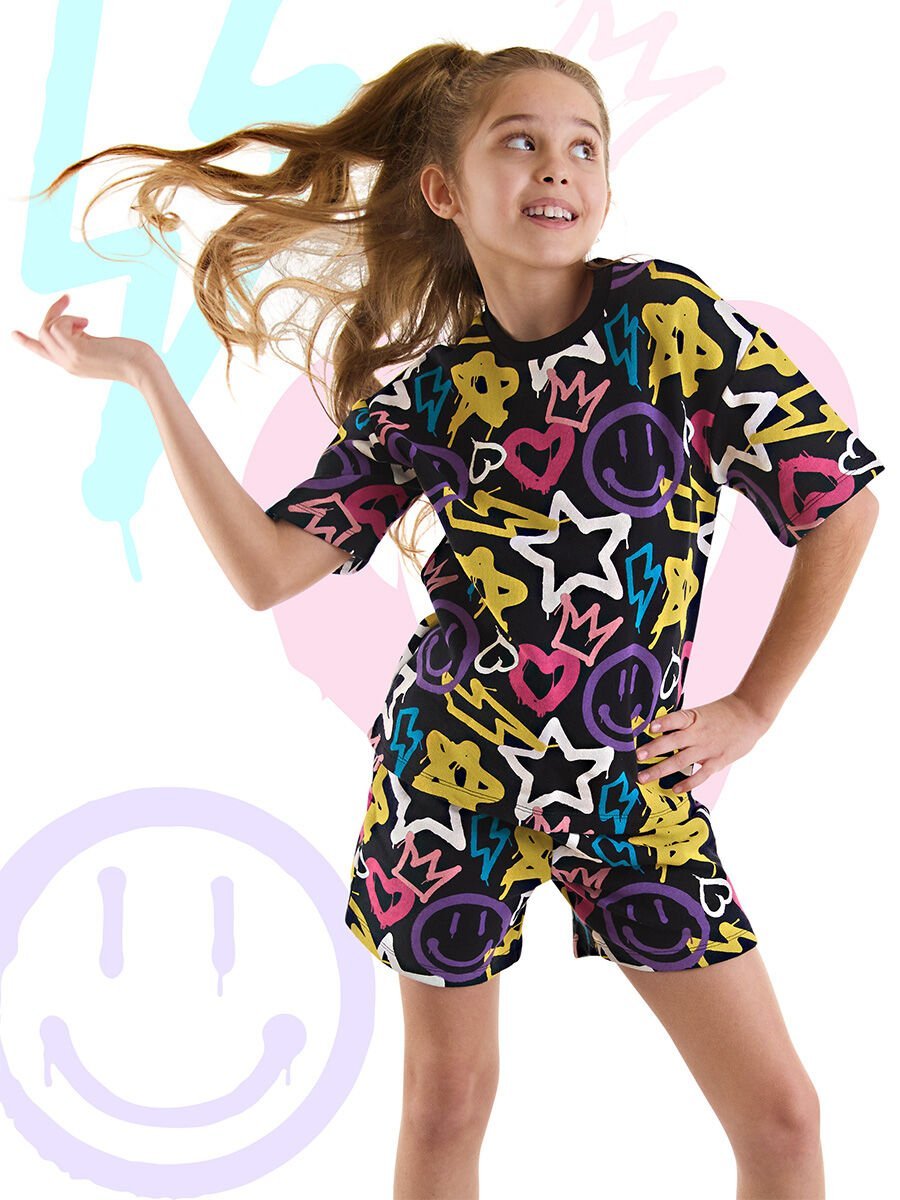 Street Style Kız Çocuk T-shirt Şort Takım