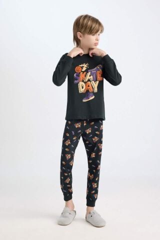 Erkek Çocuk Pijama Takım Baskılı Uzun Kollu Üst Beli Lastikli Desenli Uzun Alt