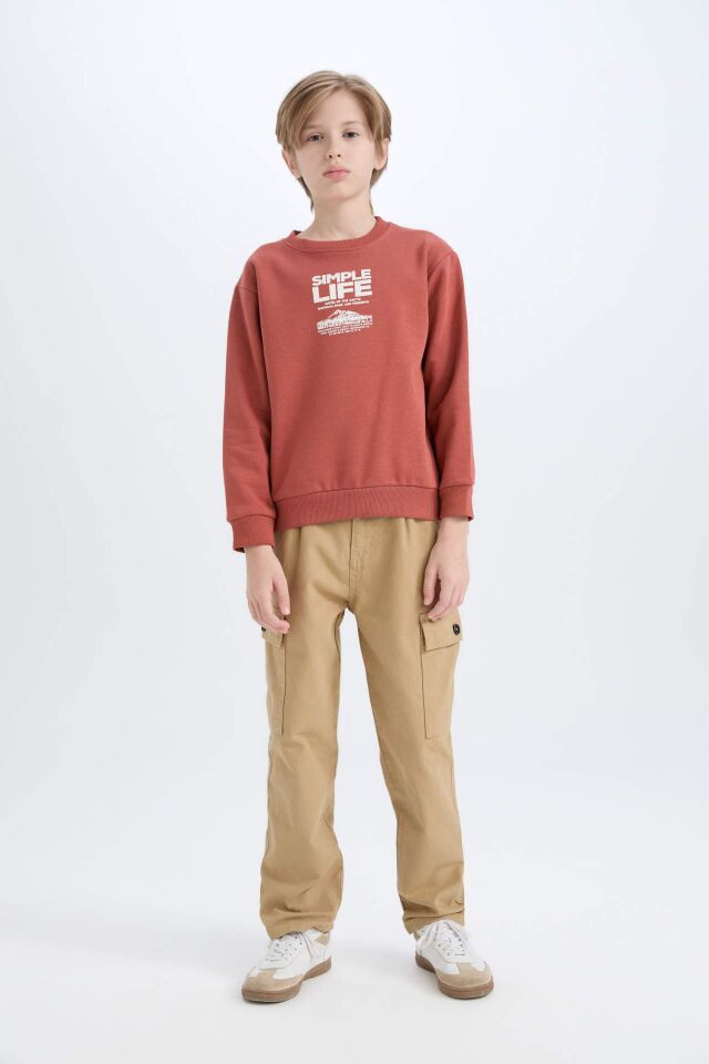 Erkek Çocuk Bisiklet Yaka Baskılı İçi Yumuşak Tüylü Sweatshirt