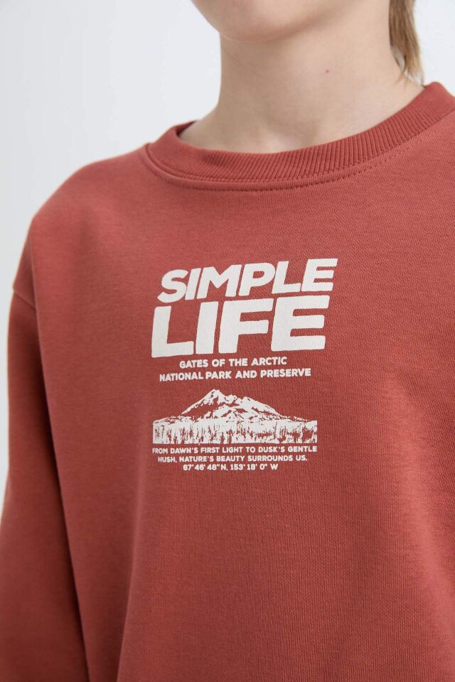 Erkek Çocuk Bisiklet Yaka Baskılı İçi Yumuşak Tüylü Sweatshirt