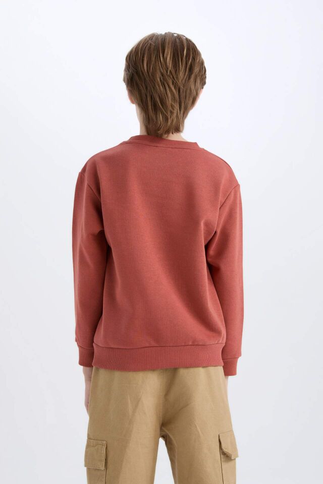 Erkek Çocuk Bisiklet Yaka Baskılı İçi Yumuşak Tüylü Sweatshirt