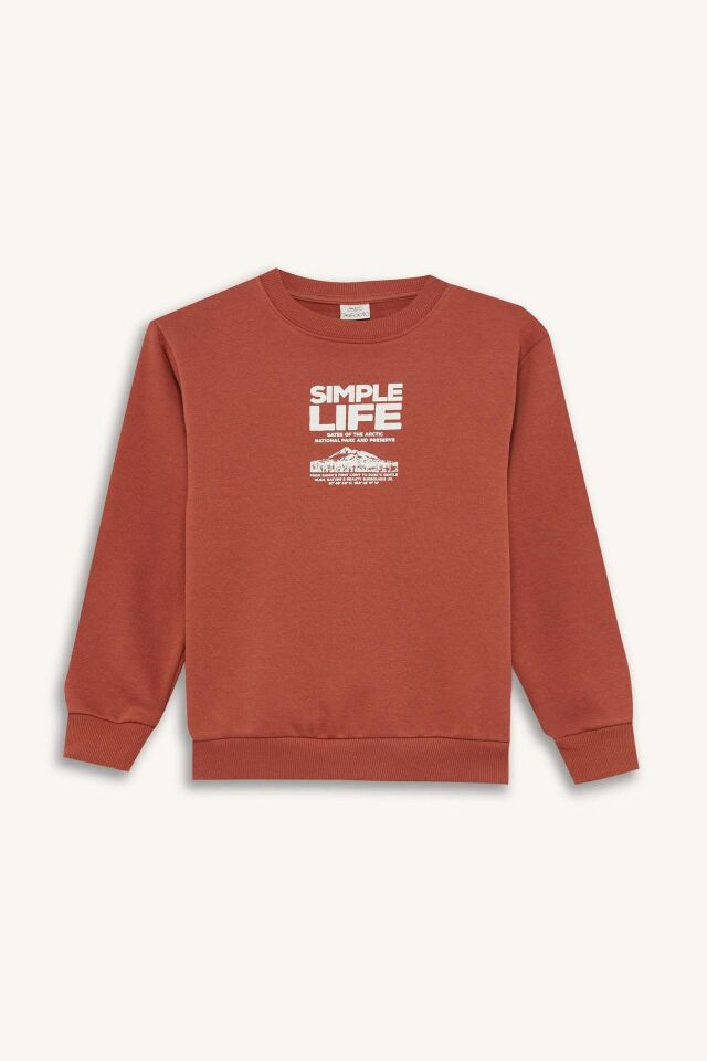 Erkek Çocuk Bisiklet Yaka Baskılı İçi Yumuşak Tüylü Sweatshirt