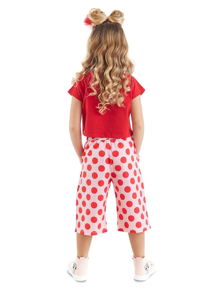 Ponçik Kedi Kız Çocuk T-shirt Kapri Şort Takım