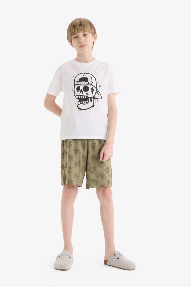 Erkek Çocuk Pijama Takımı Baskılı Kısa Kollu Üst Beli Lastikli Şort