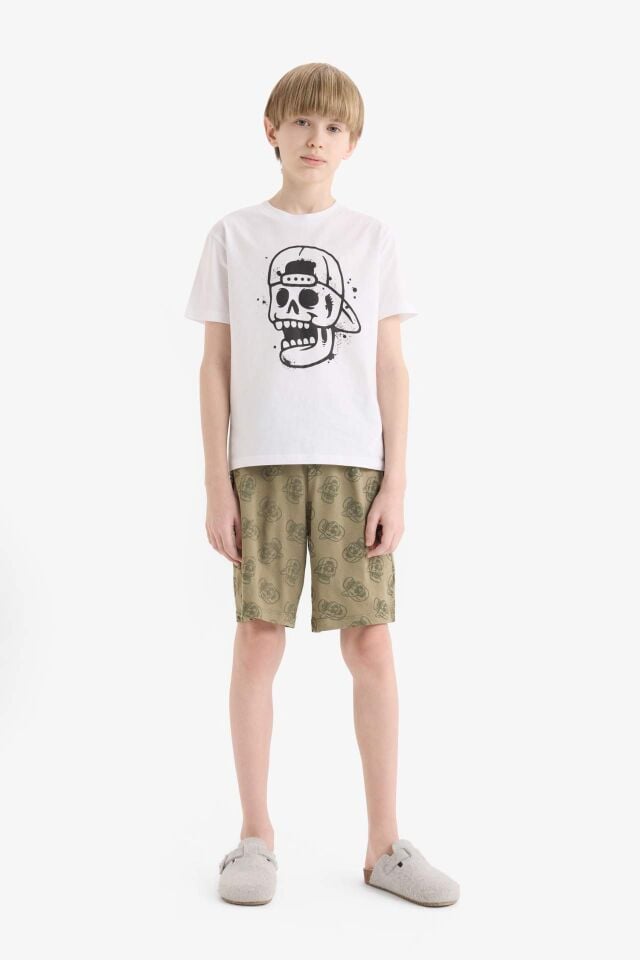 Erkek Çocuk Pijama Takımı Baskılı Kısa Kollu Üst Beli Lastikli Şort