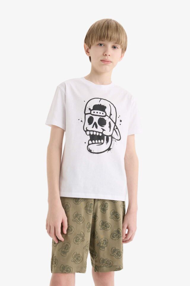 Erkek Çocuk Pijama Takımı Baskılı Kısa Kollu Üst Beli Lastikli Şort