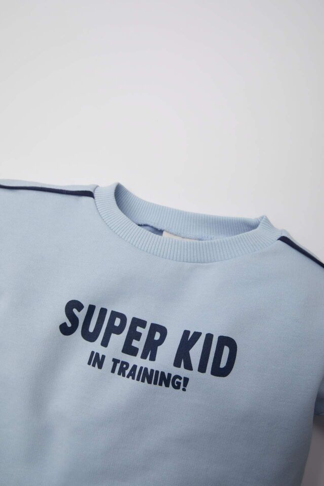 Erkek Bebek Bisiklet Yaka Baskılı Sweatshirt