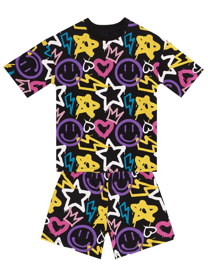 Street Style Kız Çocuk T-shirt Şort Takım 6 Y - Siyah