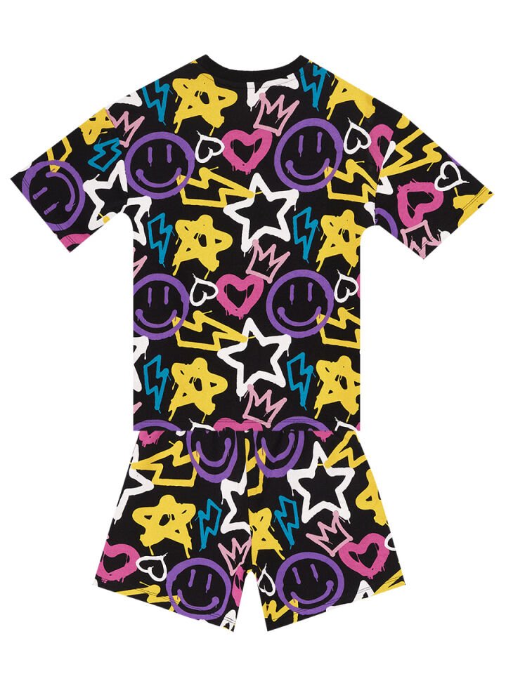 Street Style Kız Çocuk T-shirt Şort Takım 6 Y - Siyah