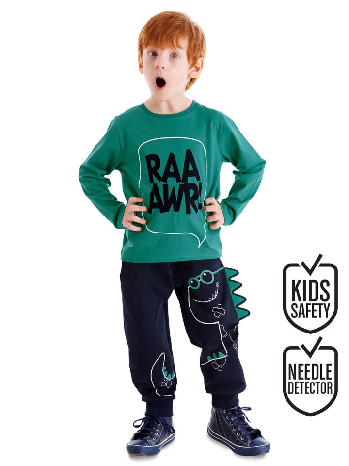 Tırtırlı Dino Erkek Çocuk T-shirt Pantolon Takım 7 Y - Lacivert, Yeşil