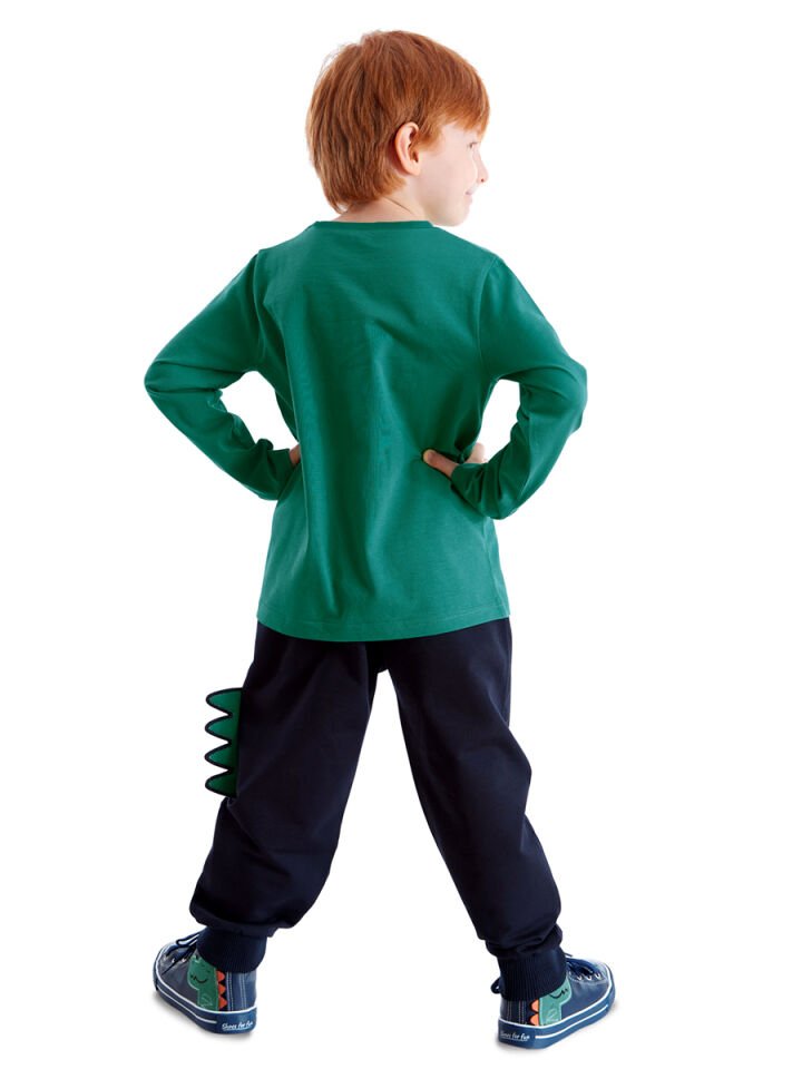 Tırtırlı Dino Erkek Çocuk T-shirt Pantolon Takım 7 Y - Lacivert, Yeşil