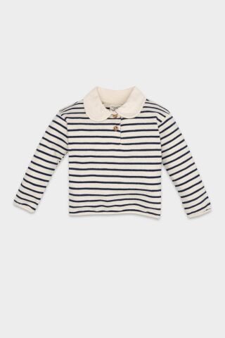 Kız Bebek Bebe Yaka Düğmeli İçi Yumuşak Tüylü Çizgili Sweatshirt