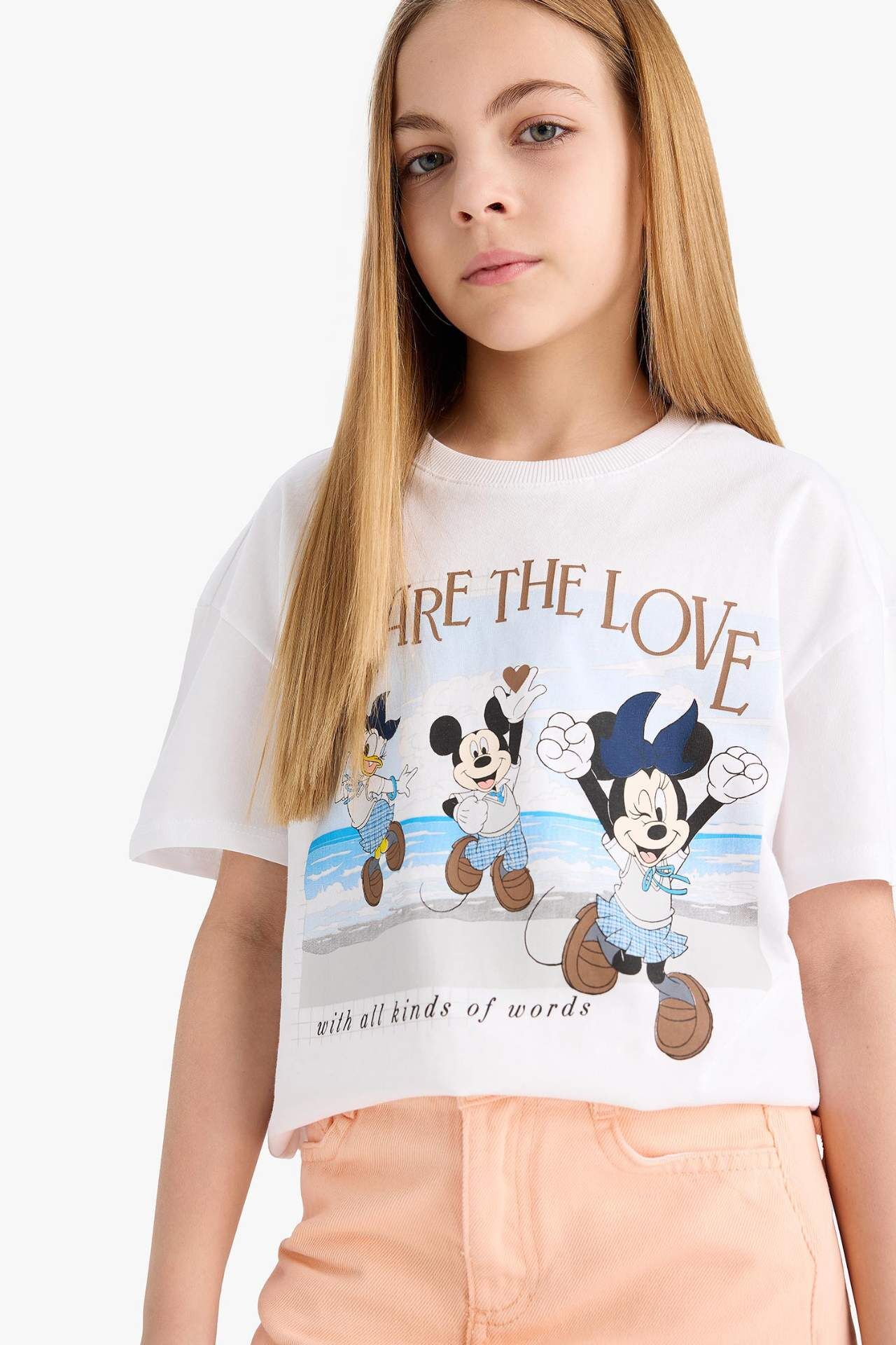 Kız Çocuk Disney Mickey Mouse &Friends Relax Fit Bisiklet Yaka Kısa Kollu Tişört