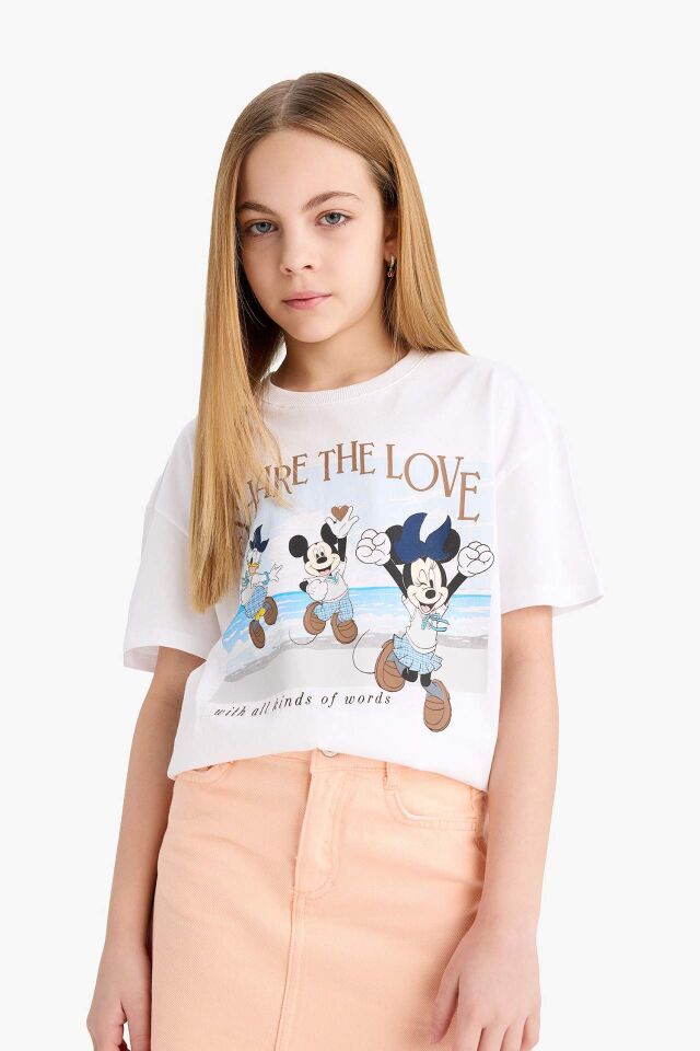 Kız Çocuk Disney Mickey Mouse &Friends Relax Fit Bisiklet Yaka Kısa Kollu Tişört