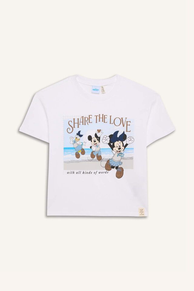 Kız Çocuk Disney Mickey Mouse &Friends Relax Fit Bisiklet Yaka Kısa Kollu Tişört