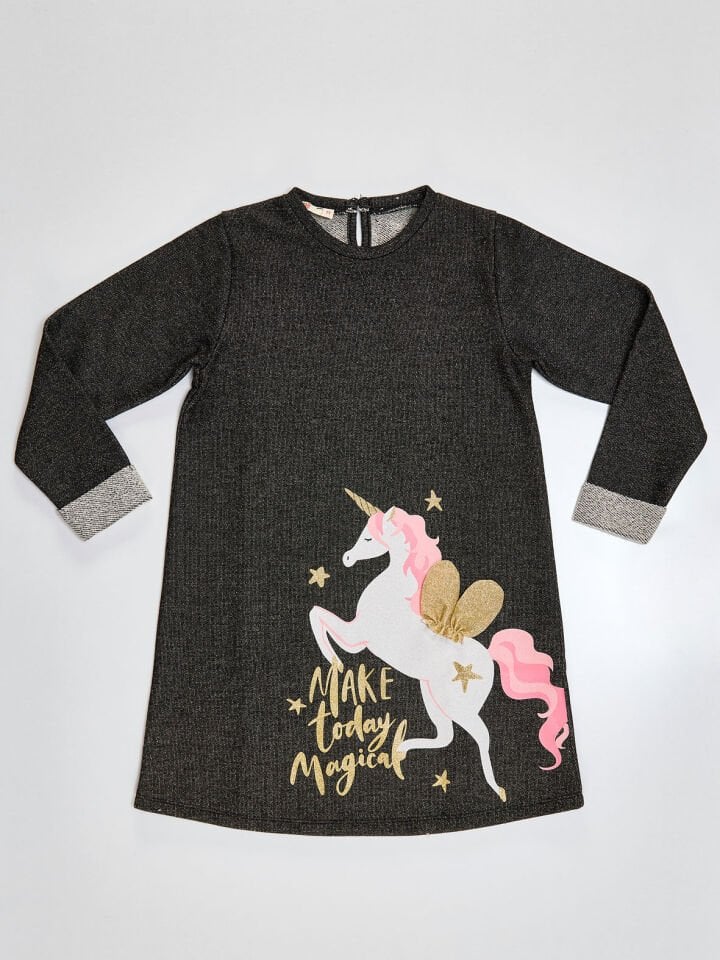 Kanatlı Unicorn Kız Çocuk Elbise