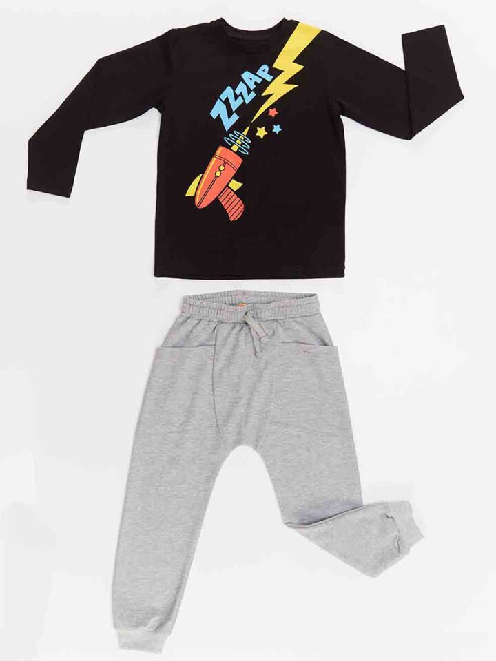 Zap Roket Erkek Çocuk T-shirt Pantolon Takım 7 Y - Siyah, Gri