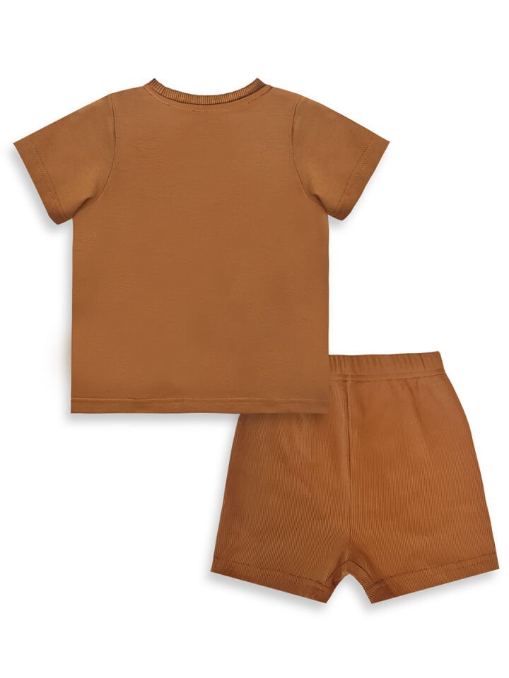 Dinozor Erkek Bebek T-shirt Kaşkorse Şort Takım 18-24 M - Kahverengi