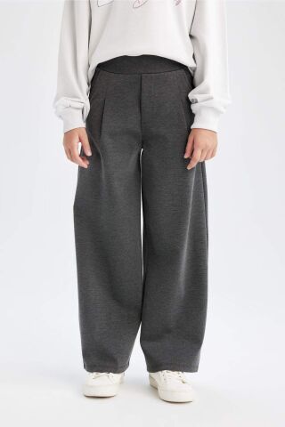 Kız Çocuk Wide Leg Geniş Bol Paça Beli Lastikli Basic Düz Eşofman Altı