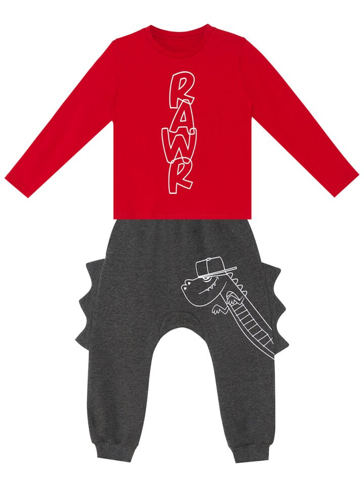 Tırtır Erkek Çocuk T-shirt Pantolon Takım 6 Y - Koyu gri, Kırmızı