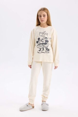 Kız Çocuk Disney Mickey & Minnie Pijama Takımı Bisiklet Yaka Uzun Kollu Üst Uzun Alt
