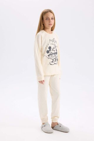 Kız Çocuk Disney Mickey & Minnie Pijama Takımı Bisiklet Yaka Uzun Kollu Üst Uzun Alt