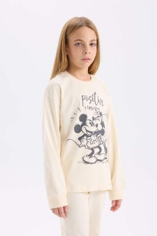 Kız Çocuk Disney Mickey & Minnie Pijama Takımı Bisiklet Yaka Uzun Kollu Üst Uzun Alt