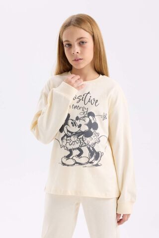 Kız Çocuk Disney Mickey & Minnie Pijama Takımı Bisiklet Yaka Uzun Kollu Üst Uzun Alt