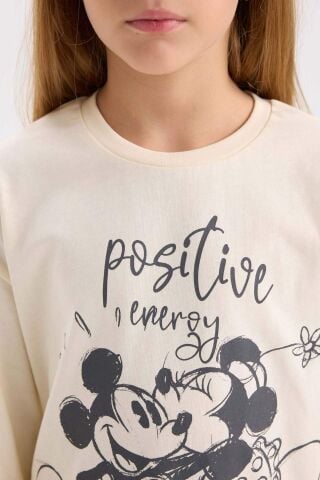 Kız Çocuk Disney Mickey & Minnie Pijama Takımı Bisiklet Yaka Uzun Kollu Üst Uzun Alt